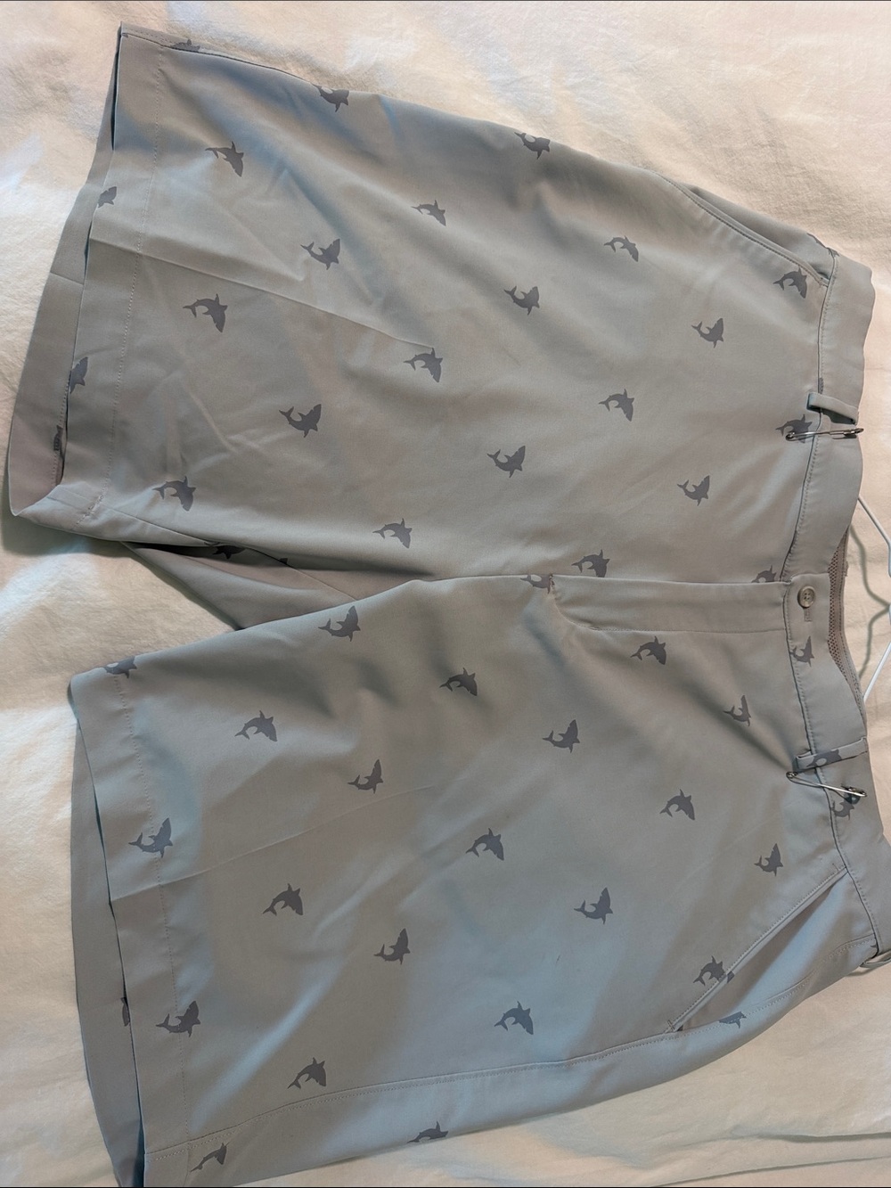 Greg Norman Light Gray Men's Shorts with Subtle Shark Print